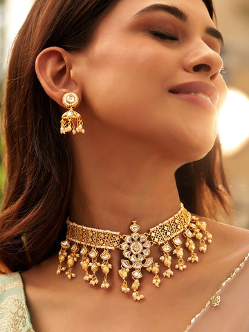 22K Gold-Plated Kundan Studded Jewellery Set VitansEthnics