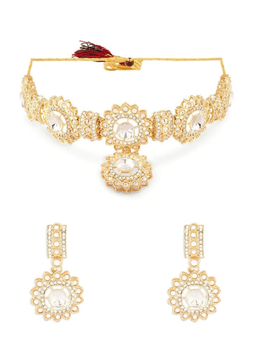 Gold-Plated Stones Studded Choker Jewellery Set VitansEthnics