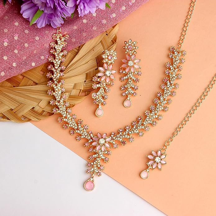 Diamond Necklace Jewelry Set for Women with Earrings and Maang