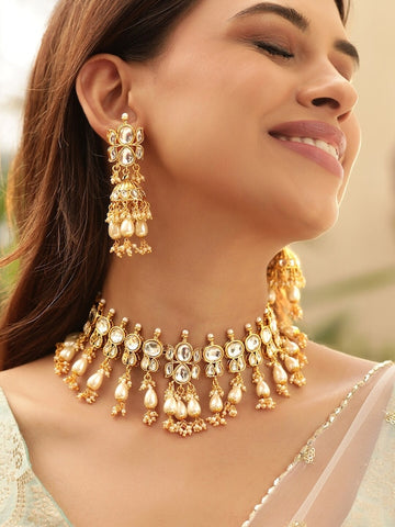 22K Gold-Plated Kundan Studded Jewellery Set VitansEthnics
