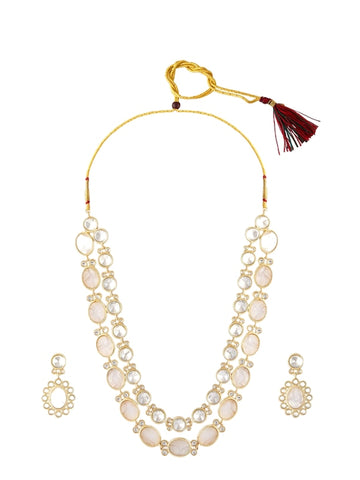 Gold-Plated Stones Studded Layered Necklace Jewellery Set VitansEthnics