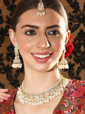 22K Gold-Plated Kundan Studded & Pearl Beaded Jewellery Set VitansEthnics