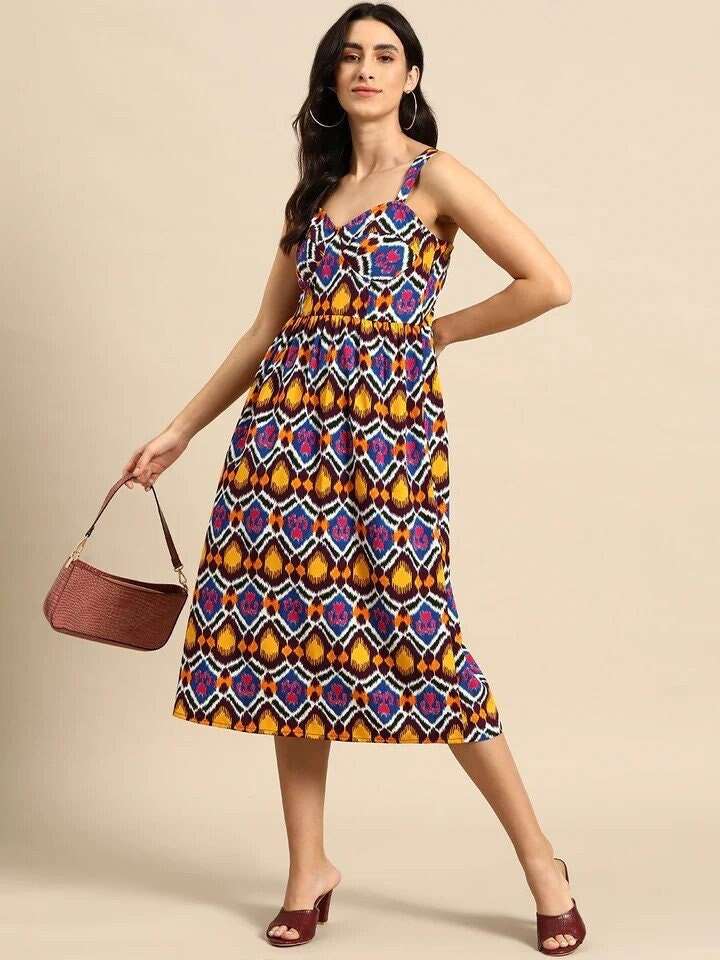 Designer Indian Shoulder Strap Flared Corset Midi Dress S