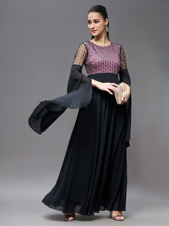 Women Long Sleeves Embellished Maxi Dress – VitansEthnics