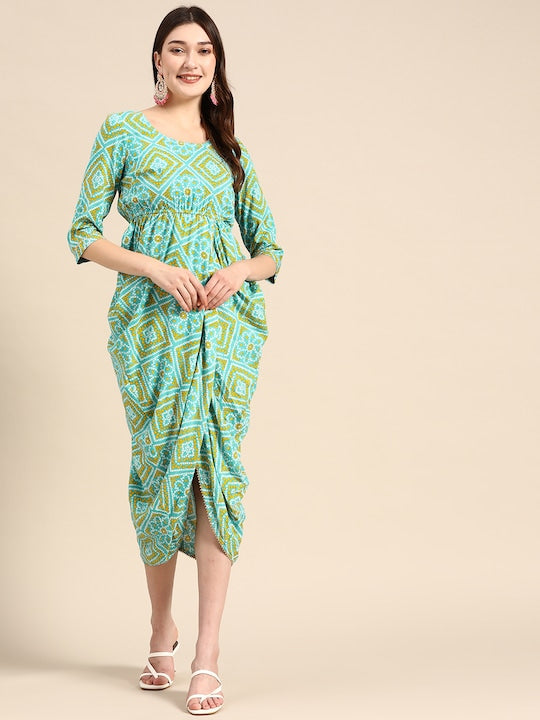 Side Cowl Asymmetric Overlap Dress | Dhoti Dress - VitansEthnics Side Cowl Asymmetric Overlap Dress | Dhoti Dress - VitansEthnics
