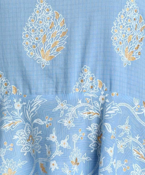 Blue & White Ethnic Motifs Printed Cotton Maxi Dress vitansethnics