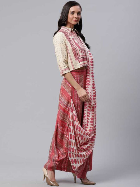 Indian Crop Top With Palazzo And Attached Dupatta | Pant Saree vitansethnics