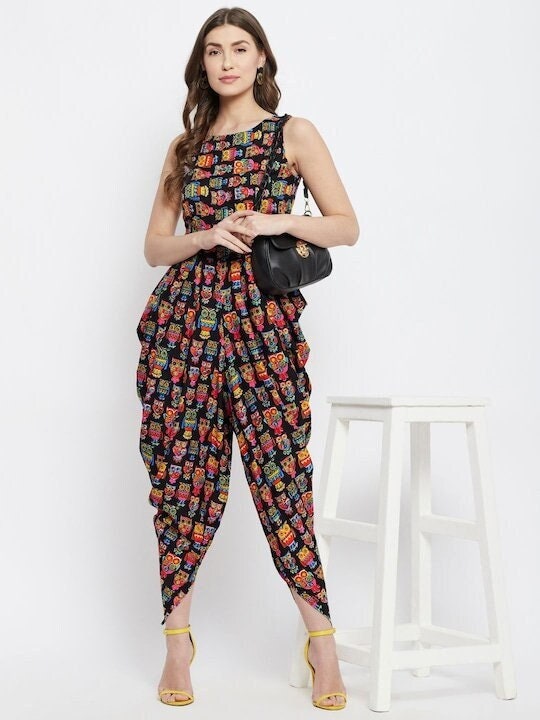 white christmas dresses Designer Owl Print Indian Dhoti Jumpsuit for Women L