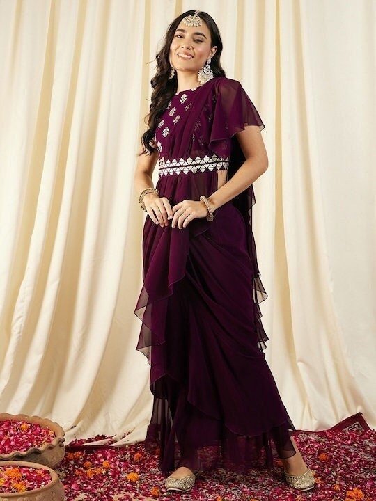 Women Blouse with Prestiched Frill Gown