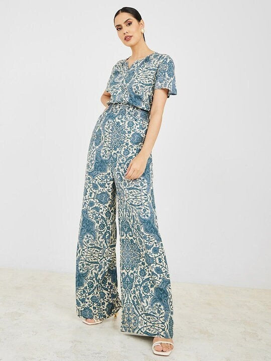 White Blue Printed Jumpsuit For Women – VitansEthnics