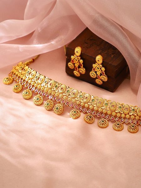 24K Gold-Plated & Green Ruby Studded Jewellery Set VitansEthnics