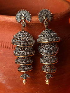 Black & Gold-Plated Enamelled Dome Shaped Jhumka Drop Earrings VitansEthnics