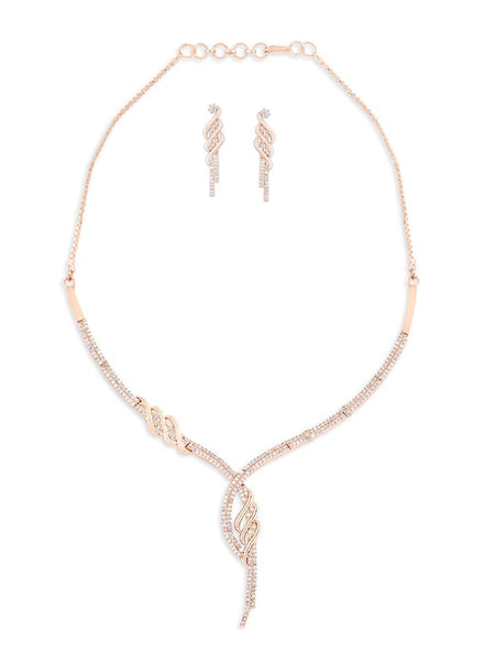 Rose-Gold Plated White CZ-Studded Jewellery Set VitansEthnics