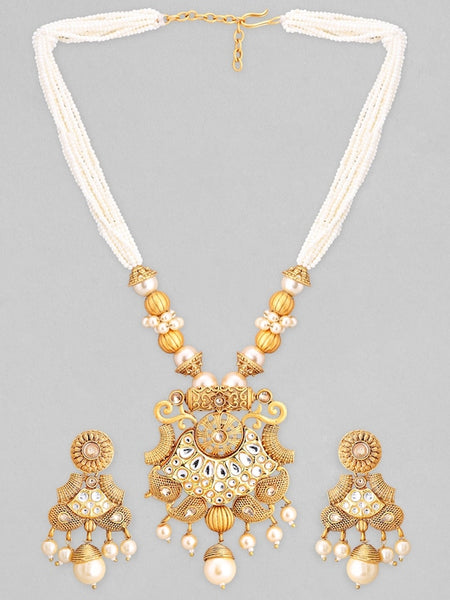 Gold-Plated White Stone Studded Jewelry Set VitansEthnics