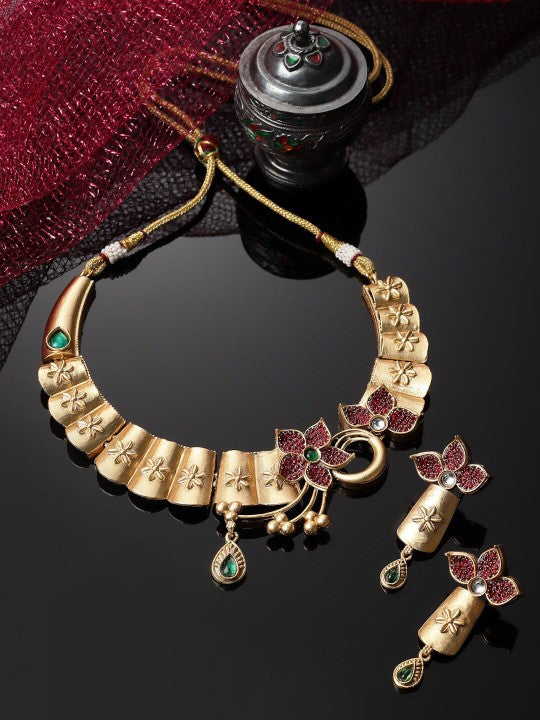 Gold Plated Artificial Stones and Beads Handcrafted Jewelry Set VitansEthnics