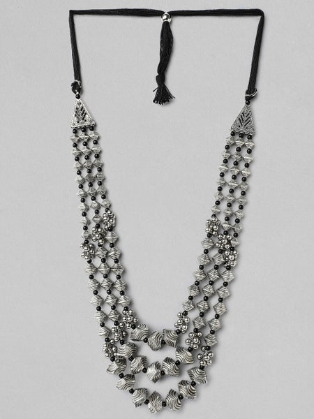 Silver Plated Oxidised Handcrafted Multi Layer Boho Necklace VitansEthnics