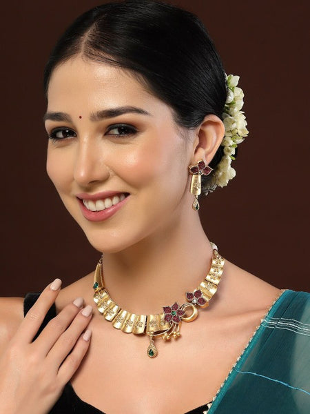 Gold Plated Artificial Stones and Beads Handcrafted Jewelry Set VitansEthnics