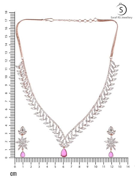 Women Rose Gold-Plated Red & White AD Studded Handcrafted Jewellery Set VitansEthnics