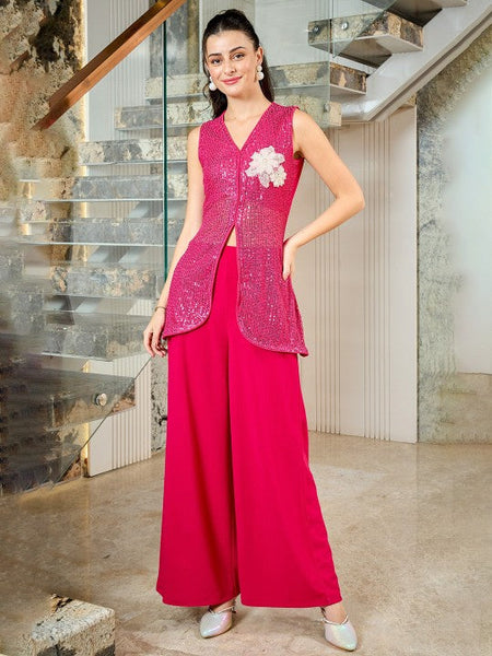 Sequin Embellished Top With Palazzo Set VitansEthnics