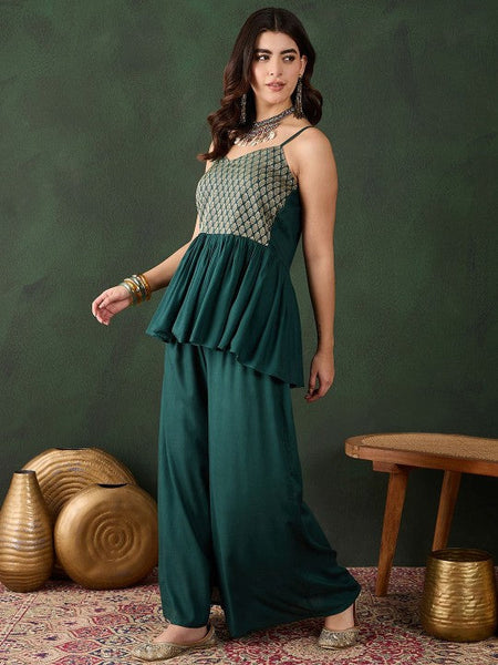 Woven Designed Sleeveless Top With Palazzo Coord for Women, Fusion Festive Outfit, Ethnic Indian Dress, Indo Western Outfit, Kurta Set3 VitansEthnics