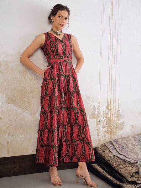14Ethnic Motifs Printed Sleeveless Jumpsuit For Women, Indian Jumpsuit, Indian One Piece Dress, Indo Western Outfit, Fusion Outfit VitansEthnics