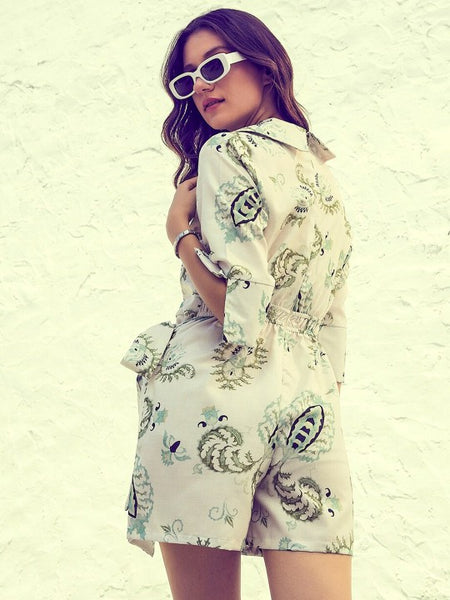 Green & White Printed Jumpsuit VitansEthnics