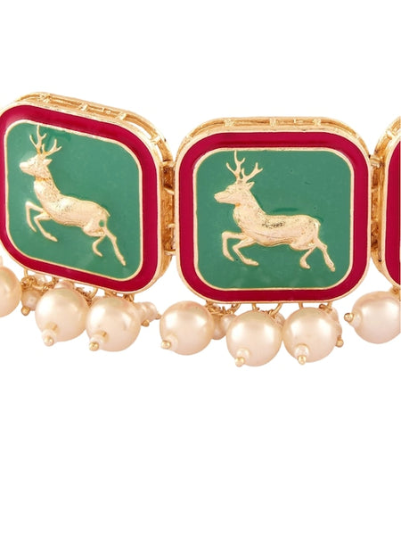 Gold-Plated Beaded Reindeer Meenakari Choker Jewellery Set VitansEthnics