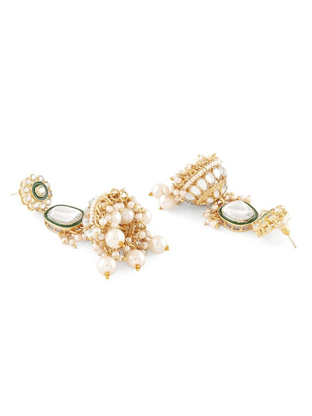 Gold Plated Kundan Studded & Pearls Beaded Jewellery Set VitansEthnics