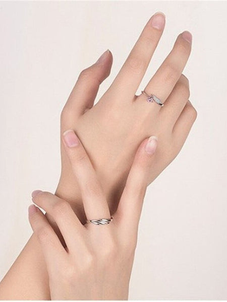 Set Of 2 Silver-Plated CZ-Studded Couple Finger Rings VitansEthnics
