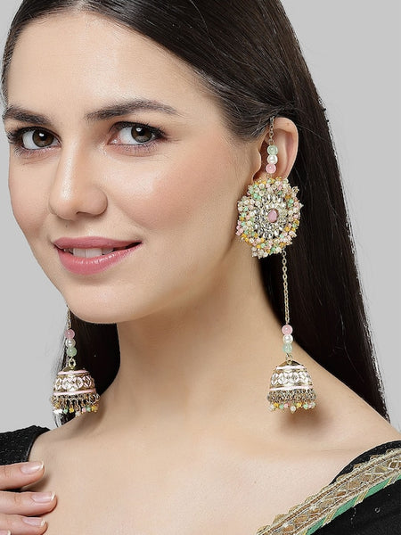 Gold Plated Kundan Stone Studded Drop Earrings VitansEthnics