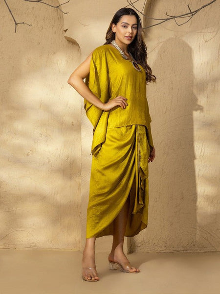 V Neck Kaftan Top with Dhoti Skirt Set VitansEthnics