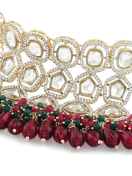 Gold Plated Crystal Studded & Beaded Jewellery Set VitansEthnics