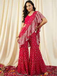 Printed Crop Top with Sharara & Attached Dupatta For Women | Ready to wear Sharara Pant Saree VitansEthnics