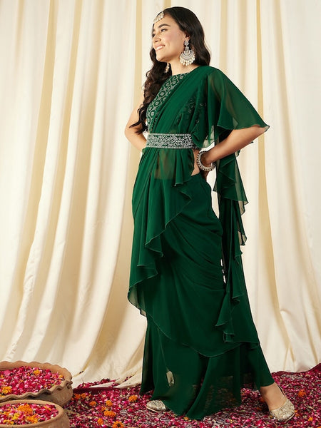 Women Blouse with prestiched frill gown | Ready to wear saree VitansEthnics