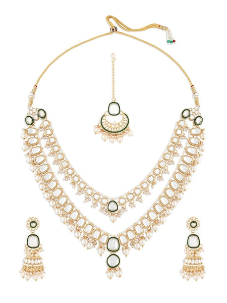 Gold Plated Kundan Studded & Pearls Beaded Jewellery Set VitansEthnics
