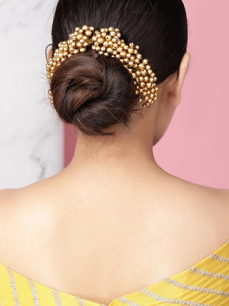 Gold-Toned Beaded Festive Hair Bun | Hair Accessory VitansEthnics