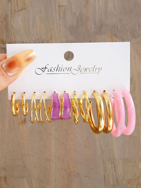 Set Of 18 Gold-Plated Contemporary Half Hoop Earrings VitansEthnics