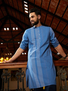 Men Blue Bandhani Printed Pure Cotton Kurta VitansEthnics