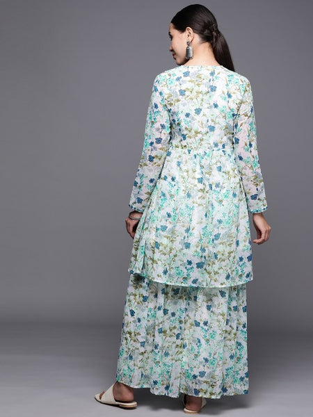 Long Sleeves Floral Printed Anarkali Kurta with Sharara For Women, Co-Ords Set, Palazzo Kurti Set, Coord Set, Ethnic Indian Dress, Kurti Set VitansEthnics