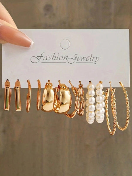 Set Of 18 Gold-Plated Beaded Contemporary Hoop Earrings VitansEthnics