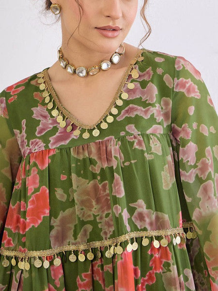 5Printed Sequin Embellished Flared Kurti with Palazzo For Women, Co-Ords Set, Indo Western Outfit, Ethnic Indian Dress, Fusion Suit Set VitansEthnics