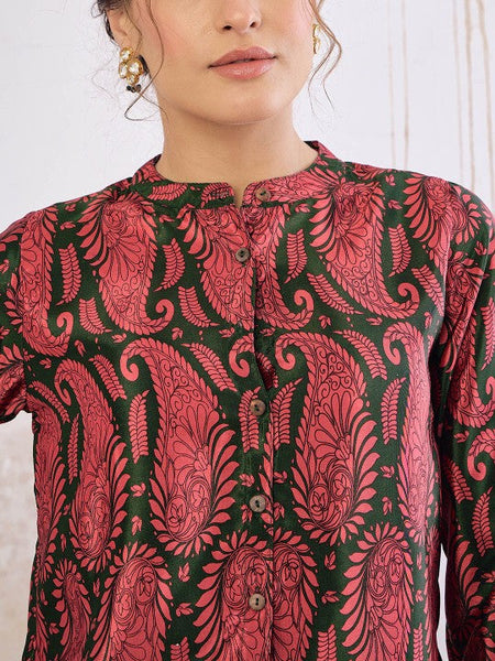 1Long Sleeves Mandarin Collar Kurta with Sharara For Women, Palazzo Kurti Set, Coord Set, Indo Western Outfit, Sharara Suit Kurti Set VitansEthnics