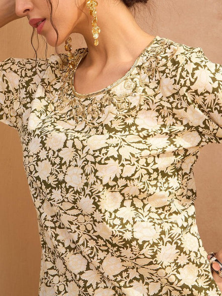 Floral Printed Kurta with Sharara Pants Set
