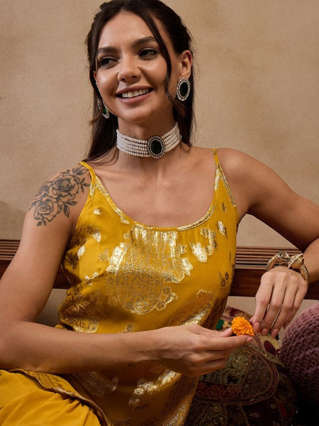Sleeveless Woven Kurta With Sharara Pants Set VitansEthnics