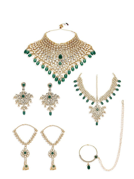 Gold-Plated Stone-Studded & Beaded Bridal Wedding Jewelry Set VitansEthnics