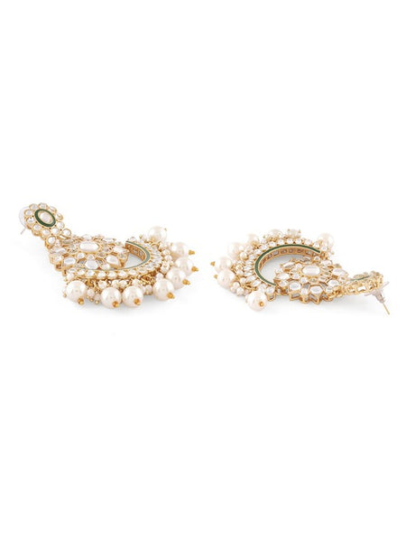 Gold Plated Kundan-Studded & Beaded Necklace And Earrings With Maang Tika VitansEthnics