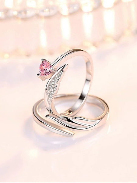 Set Of 2 Silver-Plated CZ-Studded Couple Finger Rings VitansEthnics