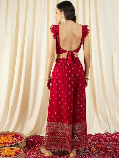 Crop Top With Pleated Palazzo Pants Set vitansethnics
