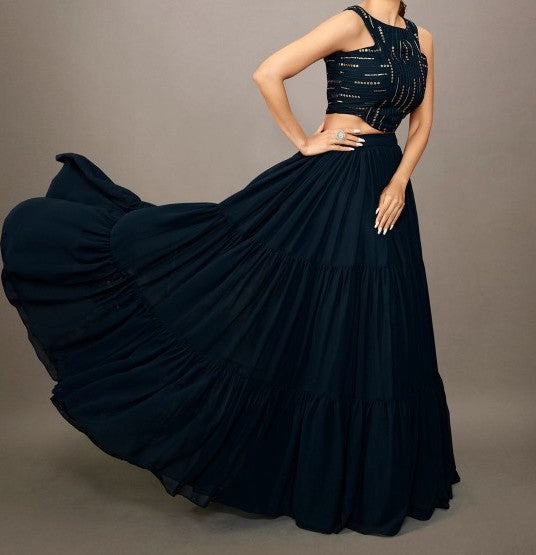 Embellished Sleeveless Crop Top With Skirt For Women, Indian Lehenga Choli, Wedding Guest Outfit, Indian Dress, Indian Gown Party Wear Dress VitansEthnics
