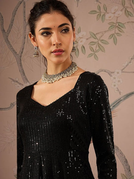 Long Sleeves Sequin Anarkali Kurta For Women, Indian Dress For Women, Indo Western Outfit, Indian Gown Dress For Women, Wedding Guest Outfit VitansEthnics